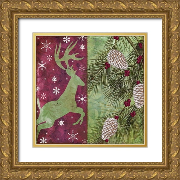 Sophie 6 15x15 Gold Ornate Wood Framed with Double Matting Museum Art Print Titled - Cabin Christmas I