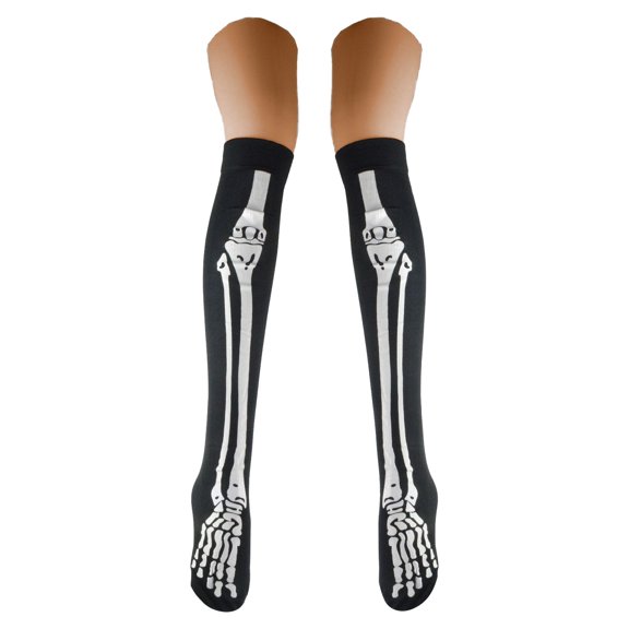 Tisuna Halloween Thigh High Socks For Women Skeleton Print Over‑The‑Knee Stockings Theme Party Accessories
