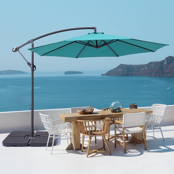 ACEGOSES 10ft Outdoor Offset Patio Hanging Umbrella with Steel Ribs for Deck, Balcony and Garden,Lake Blue