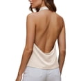 thumbnail image 3 of Stralyhd Satin Women's Tank Tops Backless Halter Camisole with Draped Cowl Neck Sleeveless Elegant Summer Silk Vests Beige S, 3 of 4