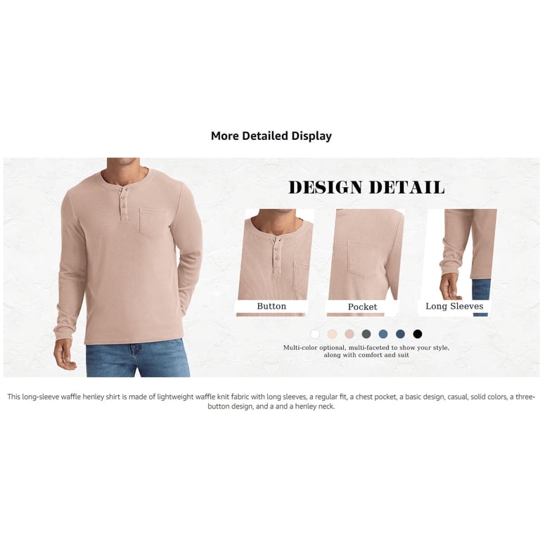 Iceglad Men's Long Sleeve Waffle Henley Shirt photo 5