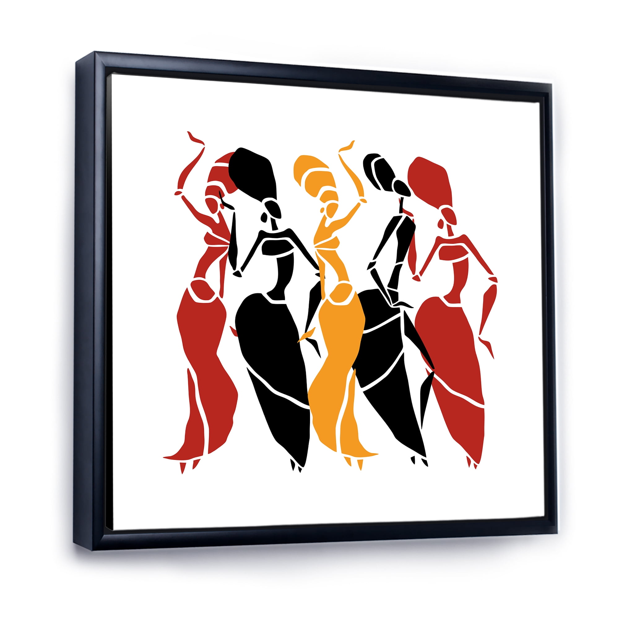 Designart 'Beautiful Red Black and Yellow Dancers Afro American Silhouettes' Modern Framed Canvas Wall Art Print