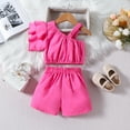 thumbnail image 4 of WOYY Little Girls Summer 2pcs Outfits One Shoulder Sleeveless Solid Camisole Top Shorts Set, 4 of 8