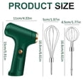 thumbnail image 3 of USB Rechargeable Hand Mixer - Cordless Electric Egg Beater and Whisk - Portable Kitchen Mixing Tool - Green, 3 of 6