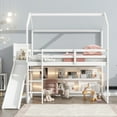 thumbnail image 3 of Twin Wood House Loft Bed w/ Slide, Storage & Light - White, Twin Size, Bedroom Furniture. Playhouse design w/ shelves, solid wood frame. Fun & functional!, 3 of 17
