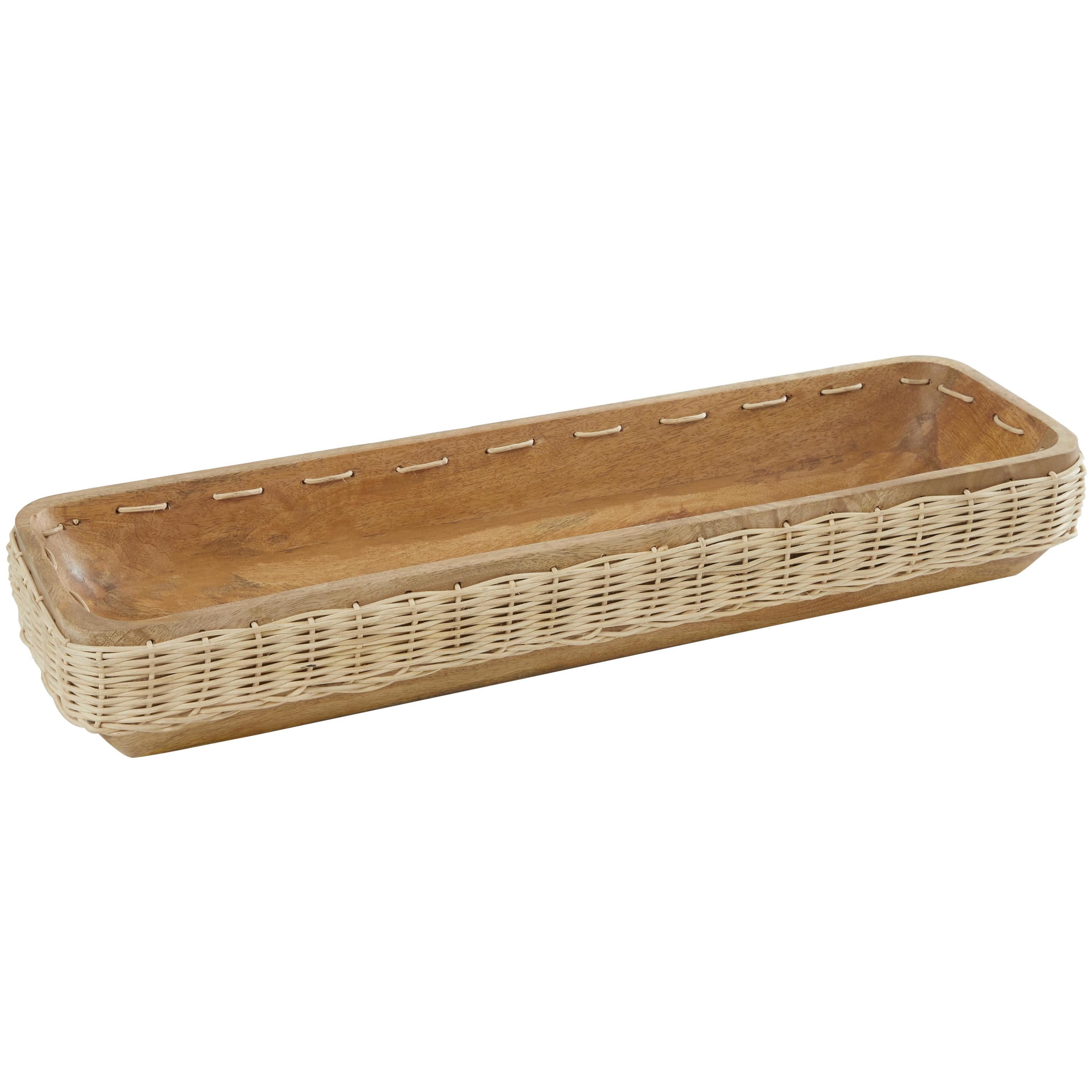 DecMode 24" x 8" Brown Mango Wood Handmade Nesting Tray with Hand Woven Seagrass Accents, 1-Piece