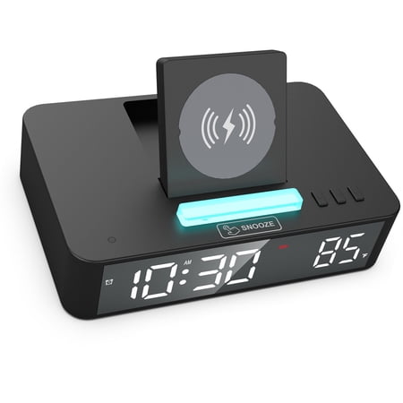 M Buder Multifunctional LED Mirror Digital Alarm Clock with 10W Wireless Charging Pad RGB Ambient Light Temperature Display Snooze Mode Black 6.5 inches / 16.5 cm for Bedroom Office Desk