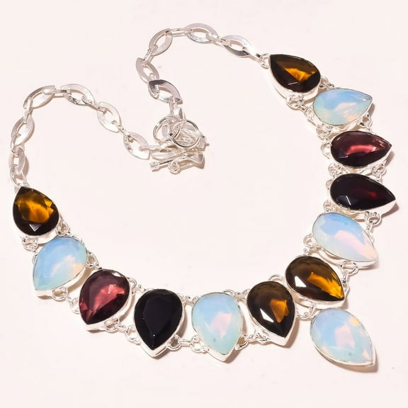 Multi Cut Stone Faceted Gemstone Handmade Fashion Necklace Jewelry 18" SA 858