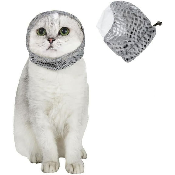 Poezone Cat Muzzle for Grooming, Breathable Mesh Pet Face Cover, Transparent Anti Bite Mouth Guard for Nail Trimming Bathing