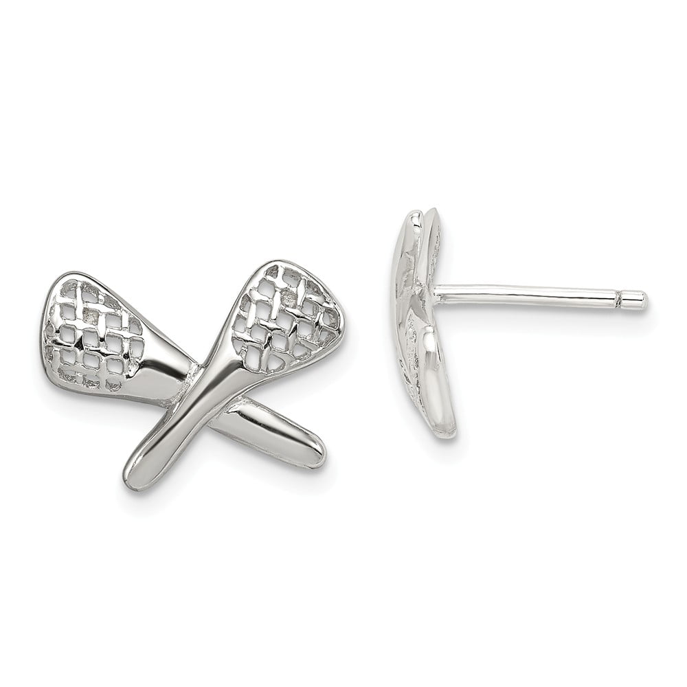 Sterling Silver Lacrosse Earrings Studs 