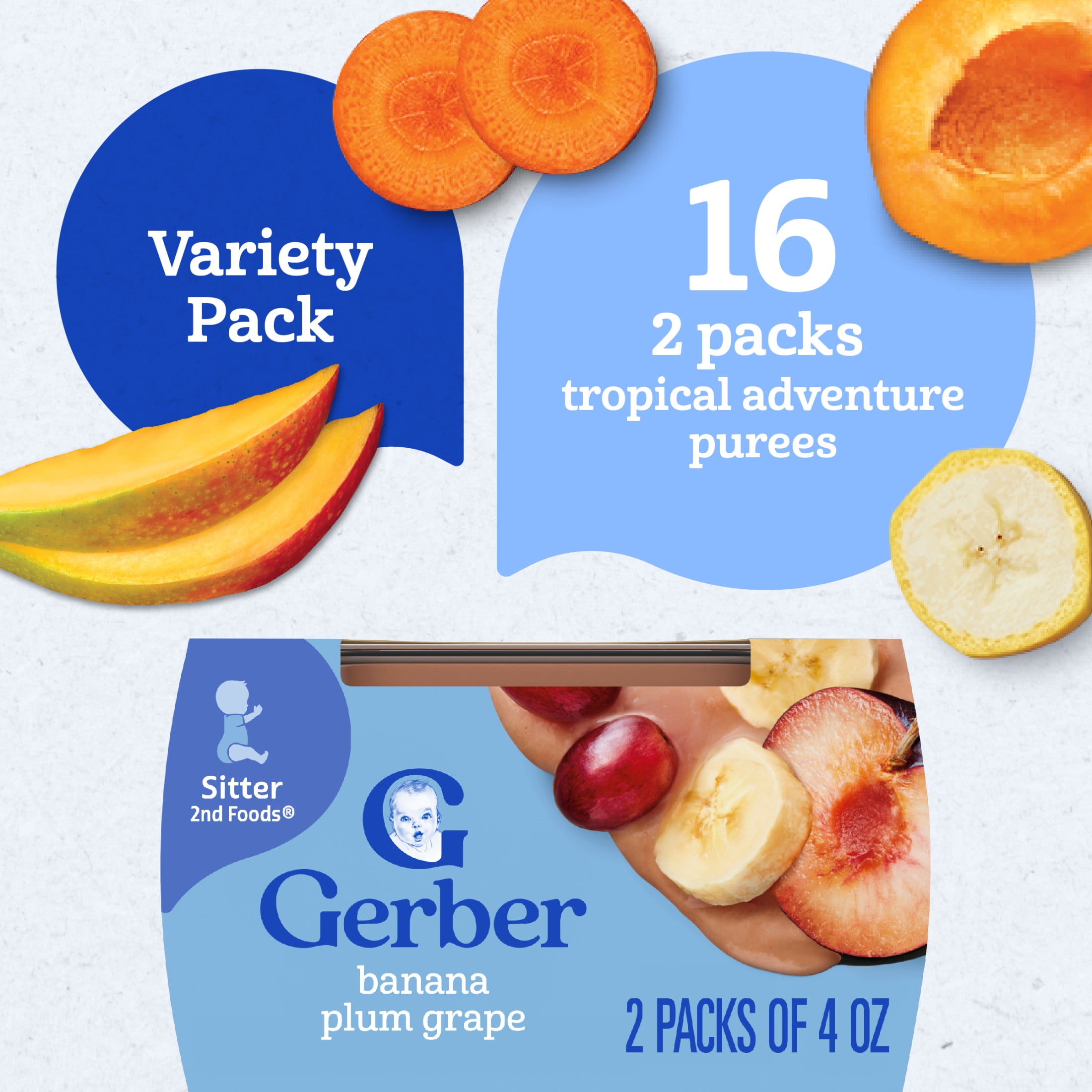 Gerber 2nd Foods Baby Food, Tropical Adventure Variety Pack, 2 oz Tubs (32 Pack)