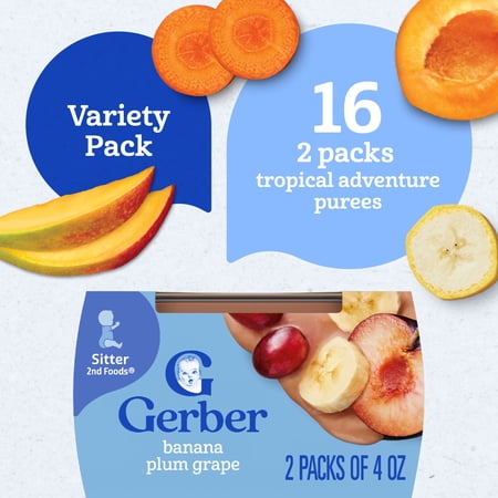 GERBER 2ND FOODS BABY FOOD, TROPICAL ADVENTURE VARIETY PACK, 2 OZ TUBS (32 PACK)