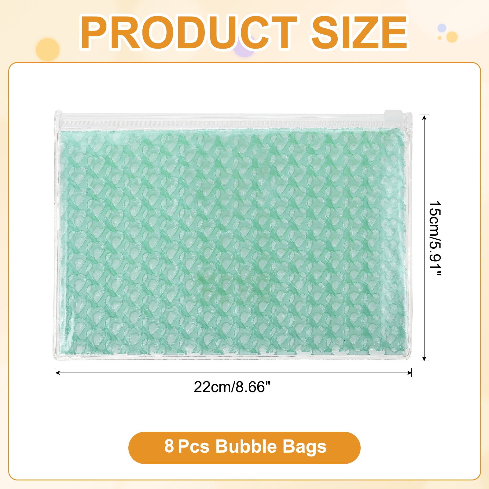 Uxcell 8Pcs Clear Heart Bubble Pouches Zipper Cushioning Bag 5.91x8.66" Lightweight Mailing Storagee Green