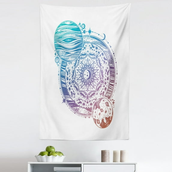 Galaxy Mandala Tapestry, Ombre Planet Composition with the Surface Pattern of the Moon and a Planet, Fabric Wall Hanging Decor for Bedroom Living Room Dorm, 5 Sizes, Multicolor, by Ambesonne