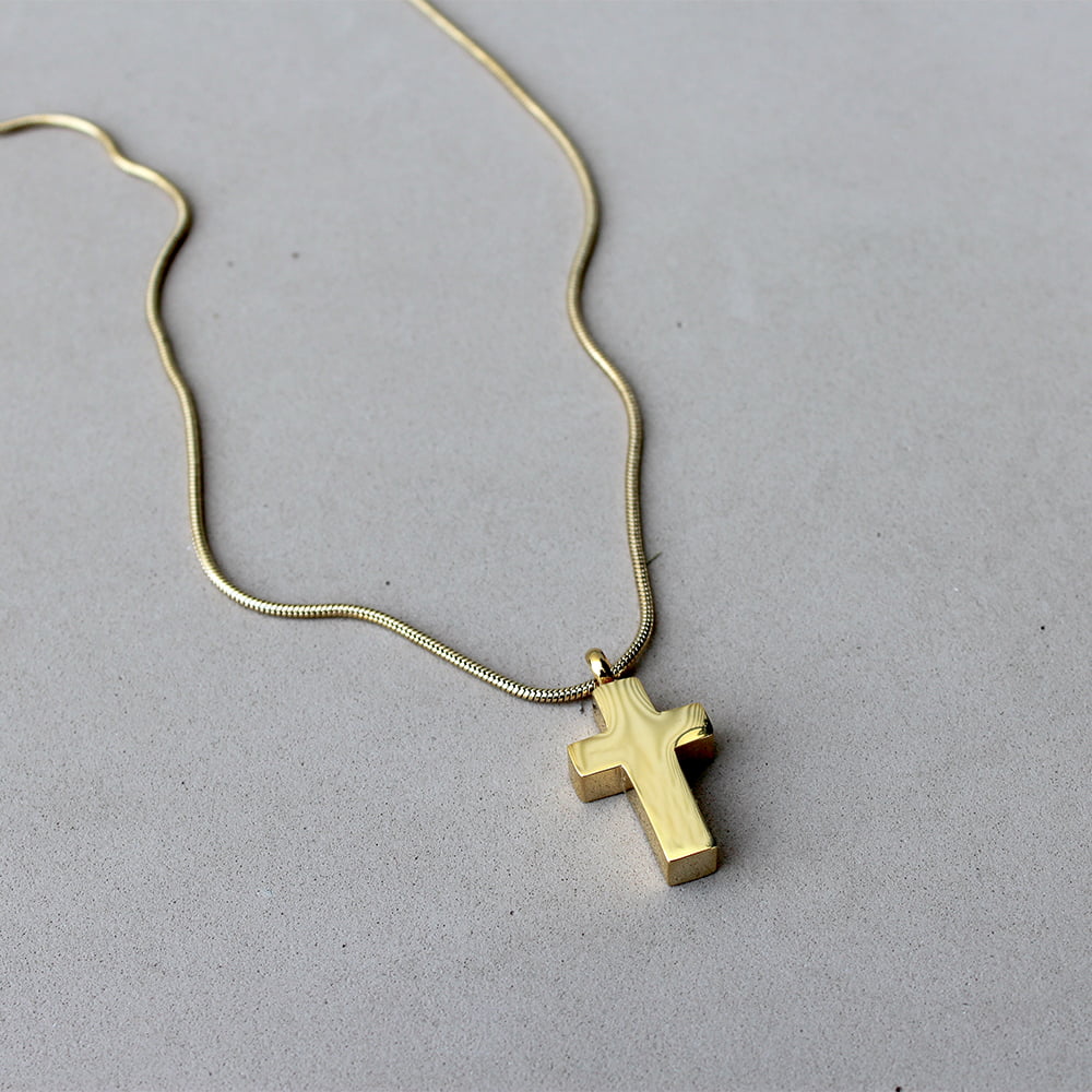 20" Cord & Funnel Love Kiss Gold Cross Cremation Jewelry Pendant Urn Keepsake 