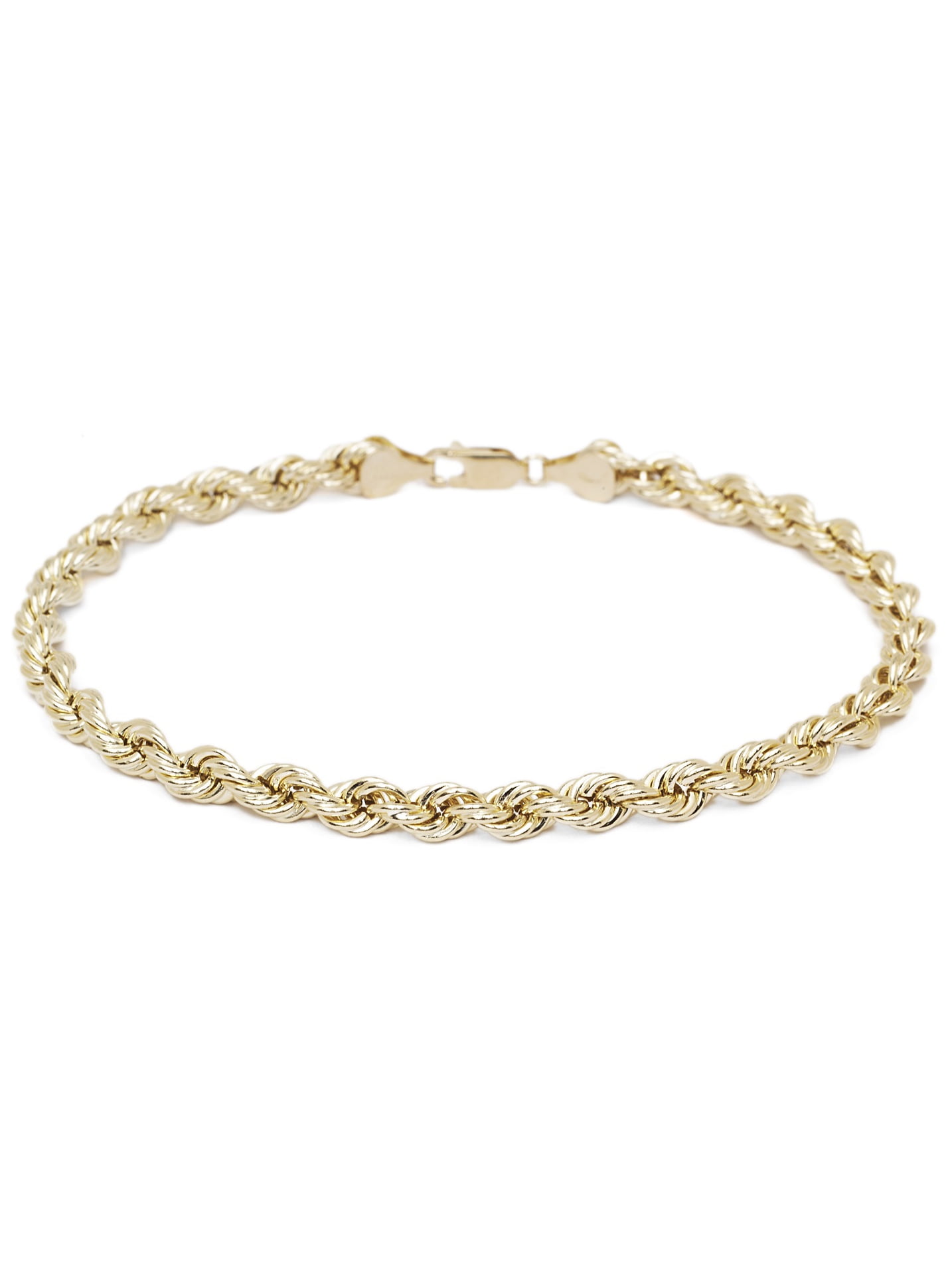 Floreo 10k Yellow Gold Hollow Rope Chain Bracelet and Anklet, 4mm (0.16