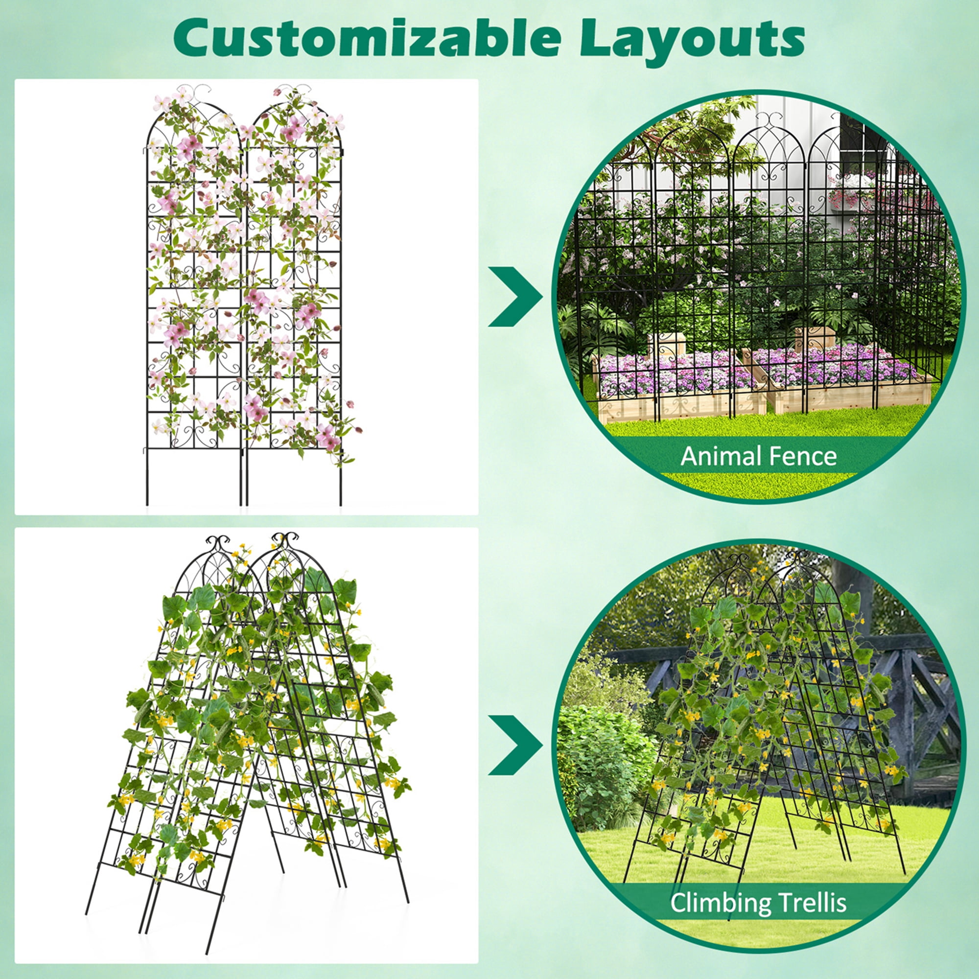 Costway 2 Pack 87" x 20" Metal Garden Trellis Decorative Outdoor Trellis for Climbing Plants