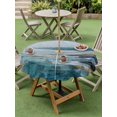 thumbnail image 3 of Outdoor Tablecloth with Umbrella Hole and Zipper, Teal Blue Oil Painting Round Table Cloth 54 Inch Waterproof Tablecloth, Retro Abstract Art Lake Forest Picnic Table Cover for Patio Camping, 3 of 7