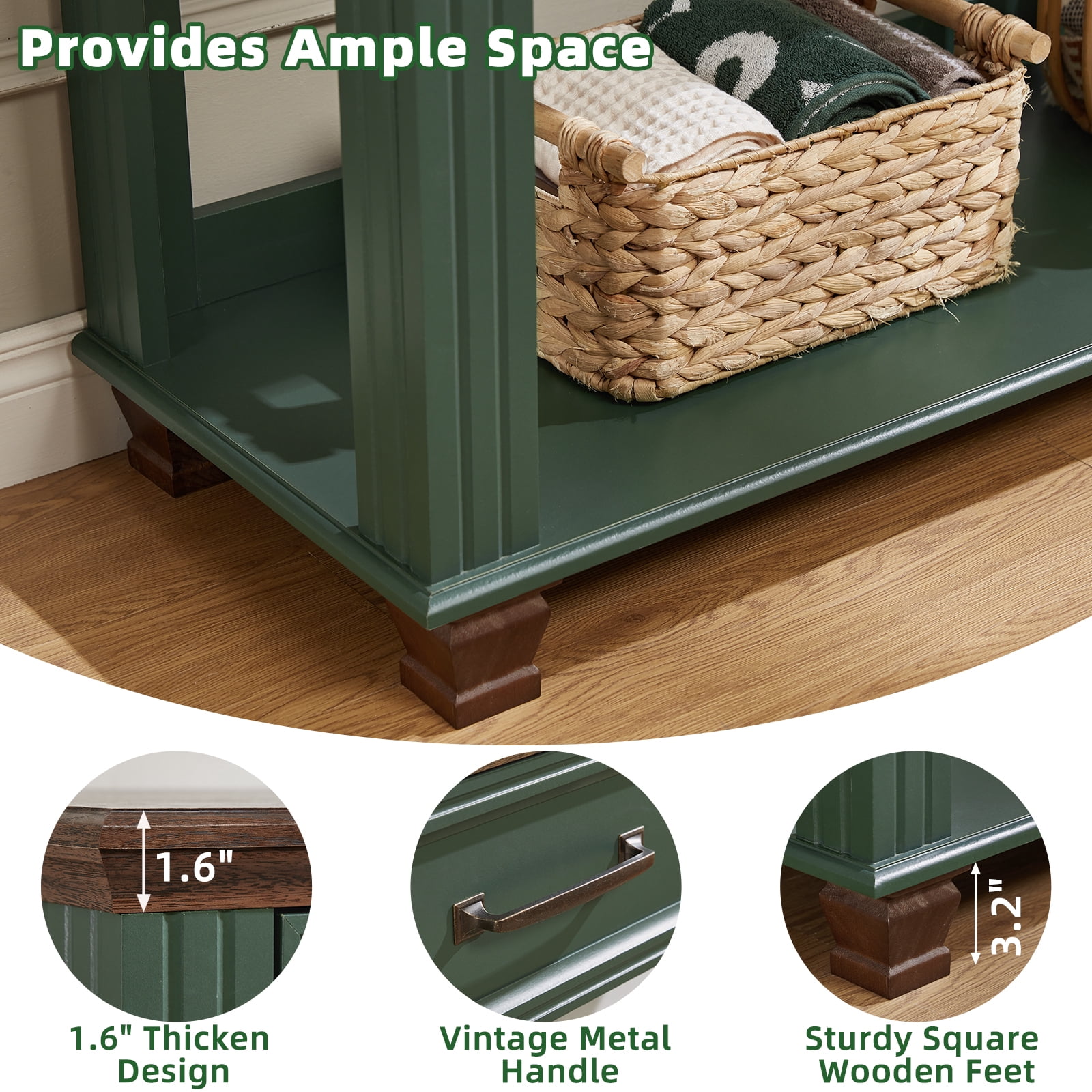Buildhom 46" Farmhouse Console Table with 2 Drawers, Rustic Wood Sofa Table Behind Couch, Entryway Table with Open Shelf for Living Room, Green