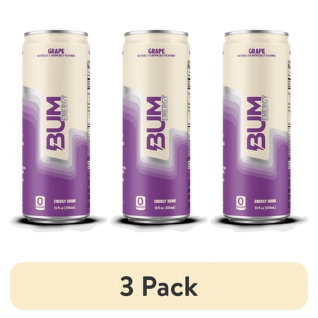 (3 pack) Bum Energy Grape Energy Drink, 112 mg Natural Caffeine, 12 fl oz Can