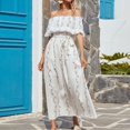 thumbnail image 5 of Dresses For Women One Shoulder Dress Over The Knee Elegant Floral Print Off Shoulder Sleeves Dress, 5 of 8