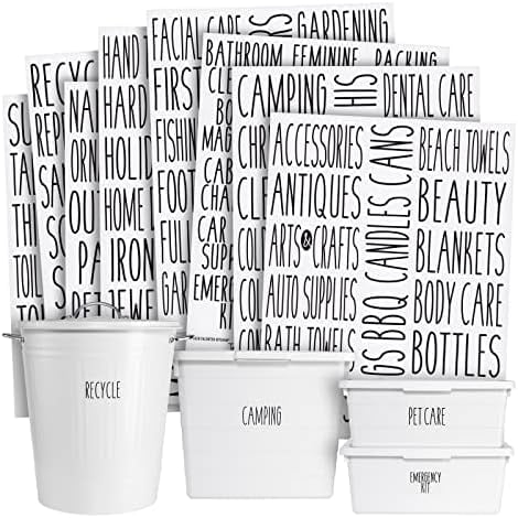 Storage Label Set - Clear Stickers for Home Organization - Garage Bin & Pantry Labeling - Waterproof Labels for Kitchen & Bathroom Organization - Pack of 138, 1" to 1.25" x 3", Black