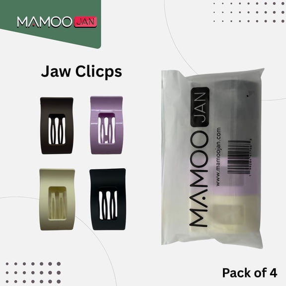 MamooJan Jaw Clips Pack of 4 – Large Rectangular Hair Claw Clips for Women – Strong Hold, Non-Slip, Comfortable Hair Clips for Thick & Thin Hair – Black, Brown, Beige & Purple