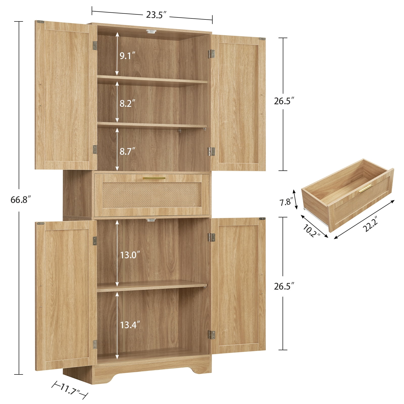 TEENFON Tall Kitchen Pantry Storage Cabinet, Freestanding Cupboard with 1 Large Drawer, for Dining Room, Living Room, Laundry