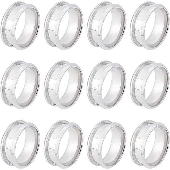 12pcs Stainless Steel Grooved Finger Ring Settings Ring Core Blank for Inlay Ring Jewelry Making Stainless Steel color Size 10 1/4(19.9mm)
