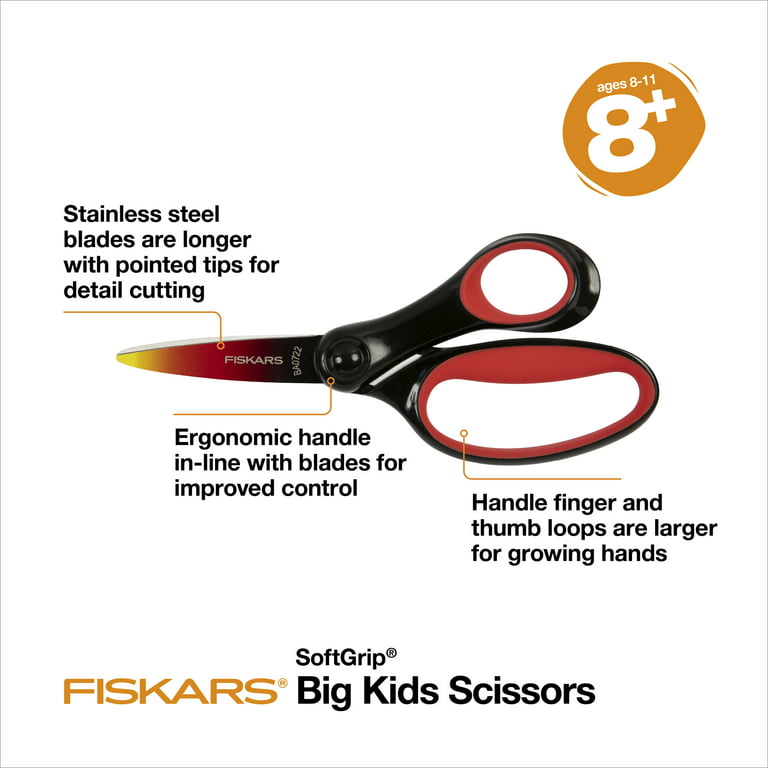 8 Pair! Fiskars Big Kids Scissors 6 Pointed School Supplies For Kids 8+