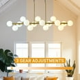 thumbnail image 3 of Mid Century Modern Linear Chandelier, 16-Light Brass Sputnik Chandelier with Milky White Glass Shades, Adjustable Height Pendant Light for Dining Room, Kitchen Island, 3 of 11