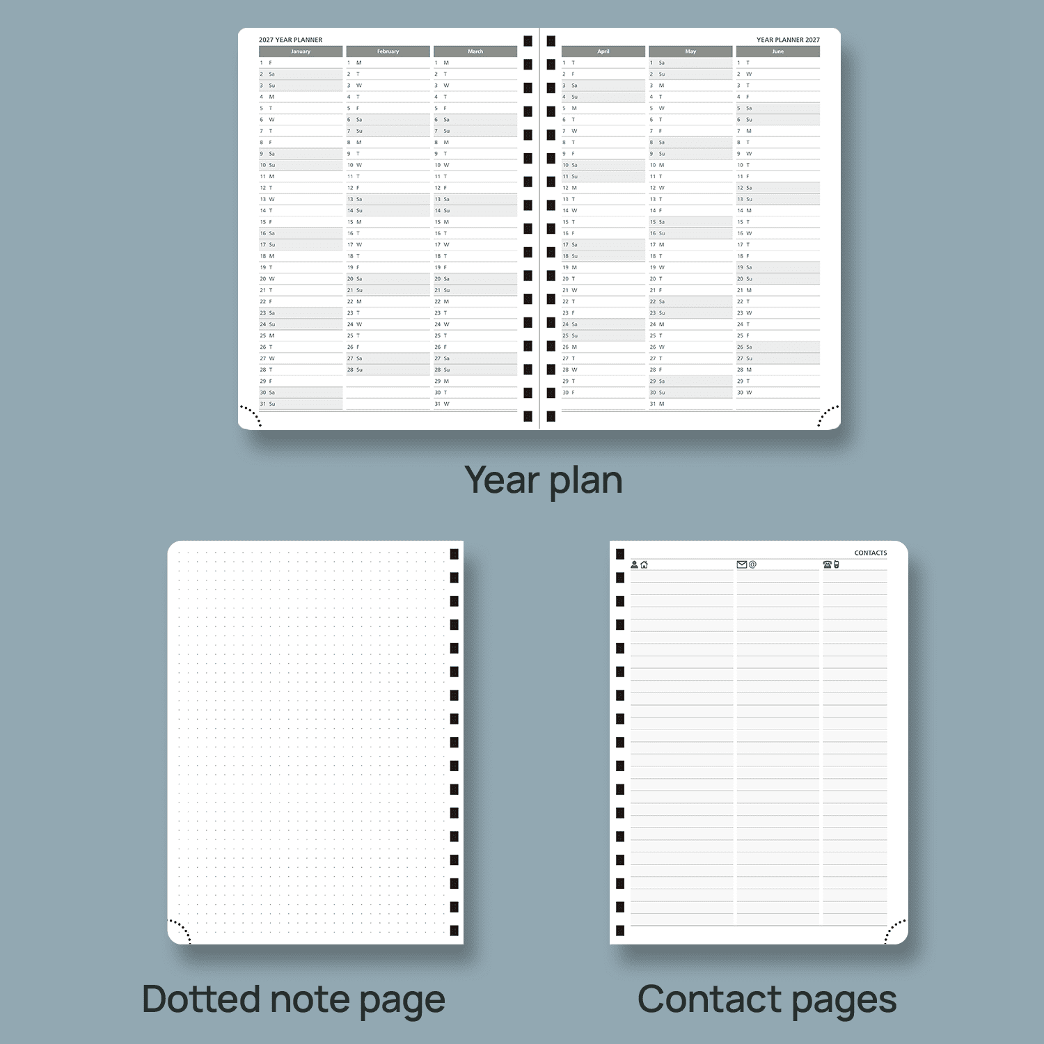 POPRUN 2026 Planner Weekly Notebook Calendar, Large Size 6.5" x 8.5", Agenda 2026 Appointment Book with Monthly Tabs, Spiral Soft Cover, Inner Pocket, 100 GSM - Petrol
