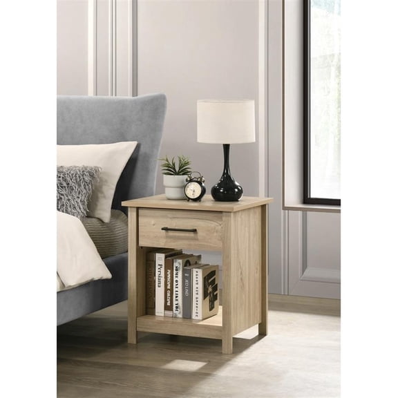 Pemberly Row 20"W Light Oak Finish Engineered Wood 1-Drawer Nightstand