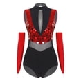 thumbnail image 5 of iiniim Women Sparkle Latin Jazz Dance Outfit Sleeveless Gymnastics Leotard with Gloves Sequins Dance Clothes Red M, 5 of 7