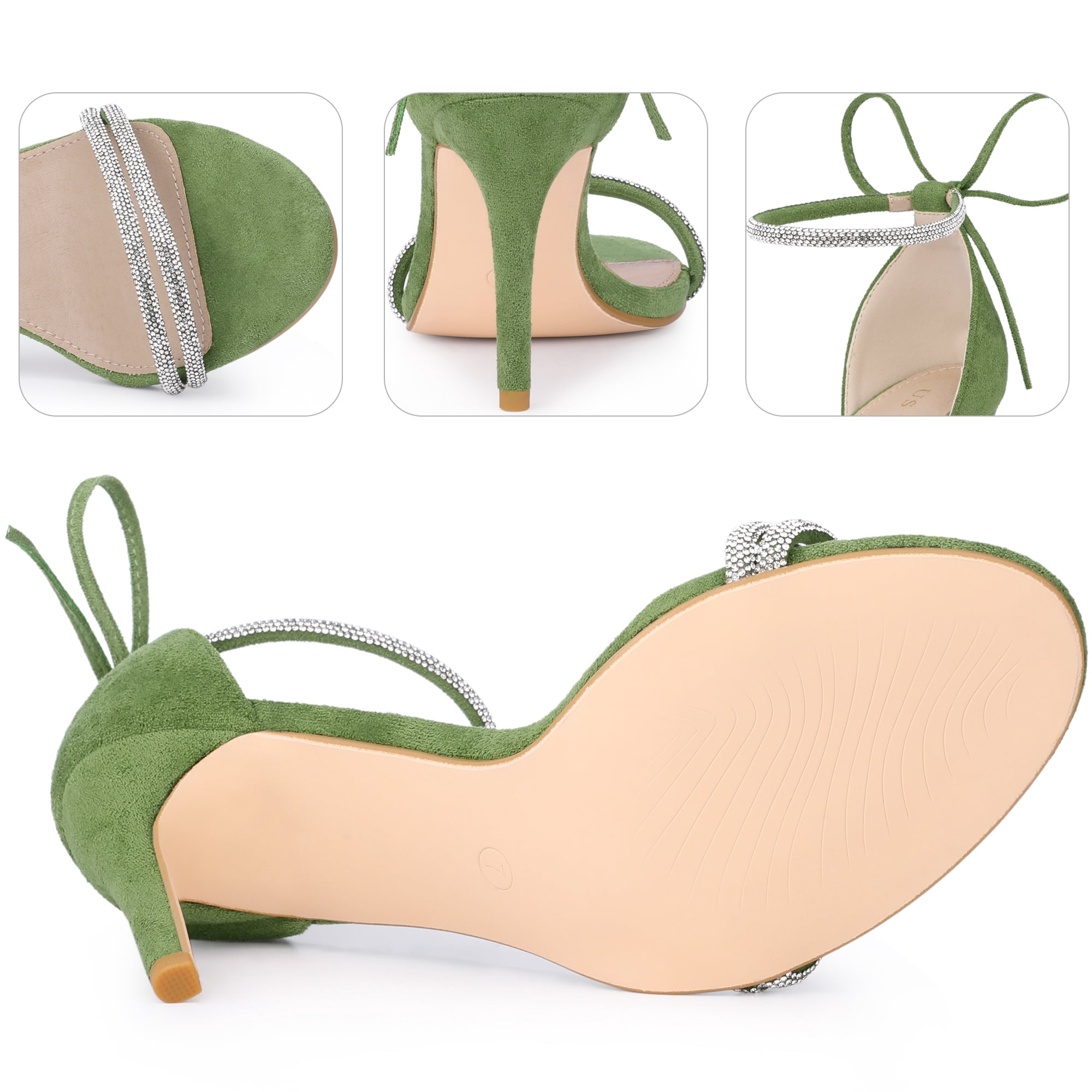 DARING DIVA Women's Ankle-Tie Stiletto Heels Sandals Olive Green 11