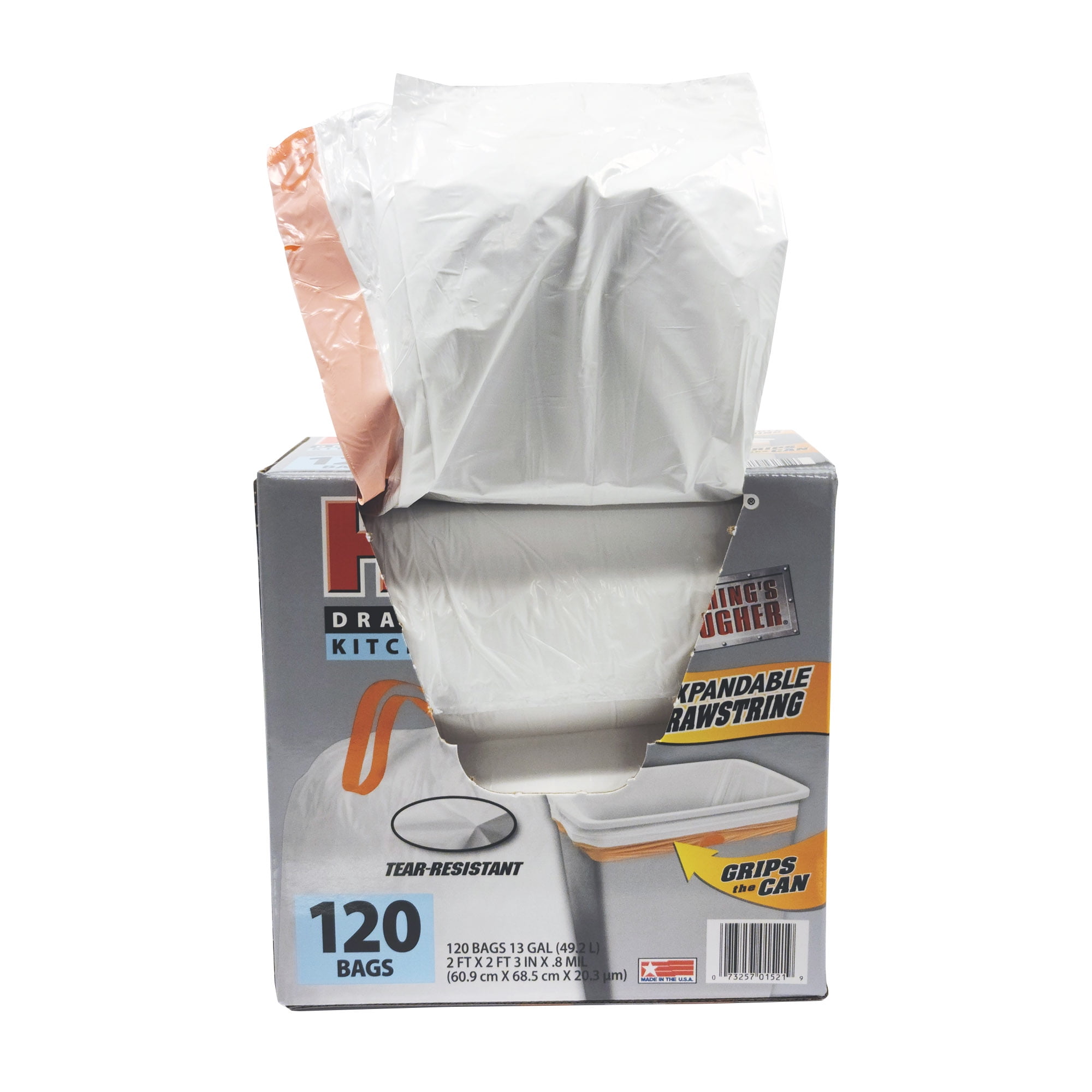 Husky Tall Kitchen White Trash Bags, 13 Gallon, 120 Bags (Expandable Drawstring, 10% PCR)