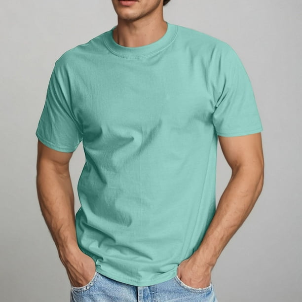 pstuiky Camisas de manga corta para hombre, Jersey deportivo de manga corta para hombre, de color liso, con canalé y alta elasticidad, cuello redondo, para fitness y musculación ropa de hombre l