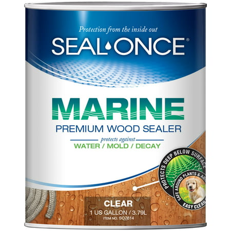 SEAL-ONCE MARINE  Penetrating Wood Sealer, Waterproofer & Stain (1 Gallon). Water-Based, Ultra-low VOC formula for high-moisture areas to protect wood docks, decks, piers & retaining