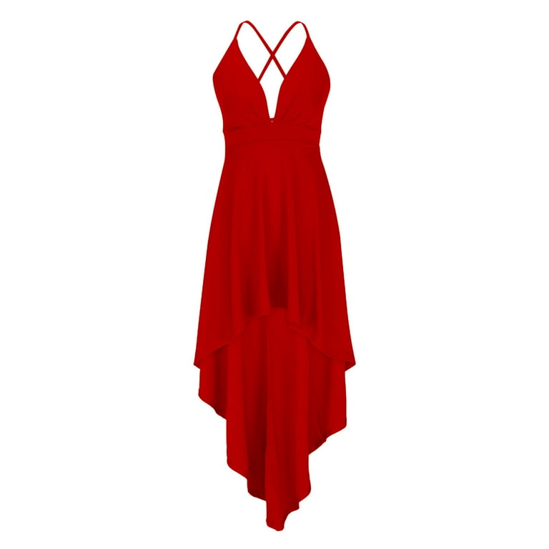 Fatuov Summer Sexy Evening Cocktail Dresses for Women for Party Plus Size  Dresses Solid Color V-Neck Long Dress Red - Walmart.com
