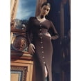 thumbnail image 4 of Women'S 2025 Fall Trendy Midi Sweater Dress Casual V Neck Long Sleeve Ribbed Knit Winter Bodycon Dresses Brown XL, 4 of 6