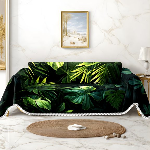 Throw Sofa Cover Soft Washable Decorative Couch Covers for 3 Cushion with Tassels Furniture Protector for Pets and Kids 71x91in
