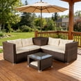 thumbnail image 5 of Ktaxon 4-Piece Patio Brown Rattan Sofa Set, 2 Loveseats with Storage & Pet Coffee Table, Beige Cushions, Boho Chic Living Room Furniture, 5 of 14