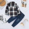 thumbnail image 2 of Younger Tree Toddler Baby Boys Fall Winter Christmas Plaid Flannel Shirt Ripped Holes Jeans Clothes Outfit Set,12-18M, 2 of 7