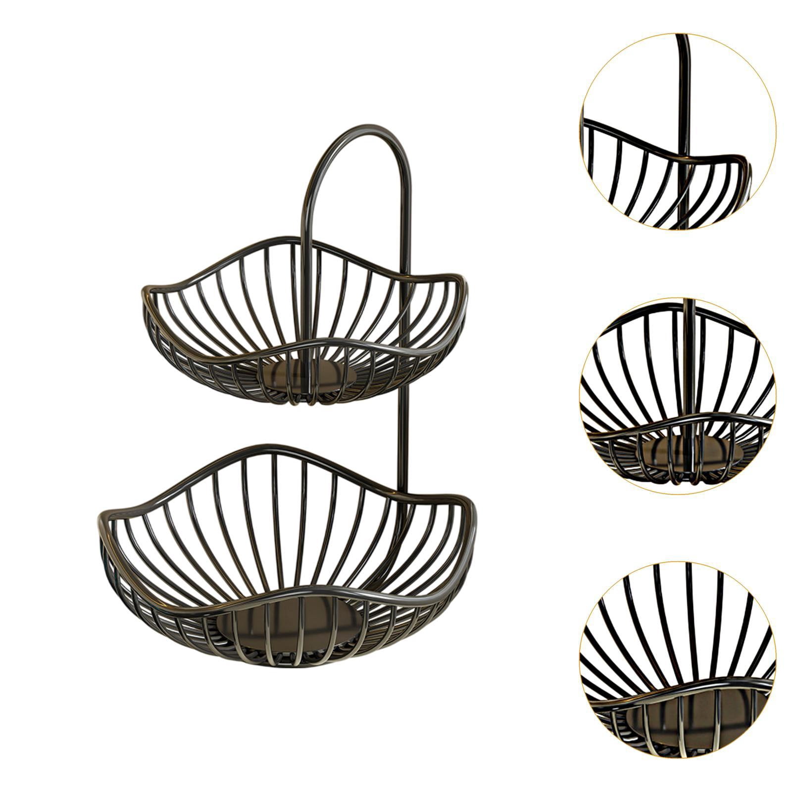 YWMJZEU 2 Tiered Fruit Basket Kitchen Decorative Efficient Organization Countertop Black 30cmx40cm