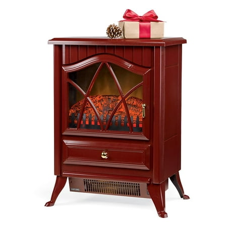 Compact Electric Stove with Vent-free Heater, Red