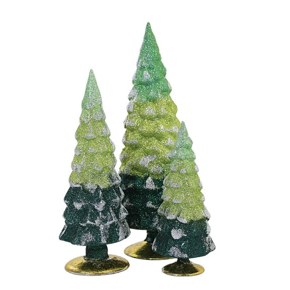 Cody Foster 11.75In Green Glitter Gradient Trees, Glass, Christmas Set/3 Decorate Village Mantle Decor Ombre Cd1607g