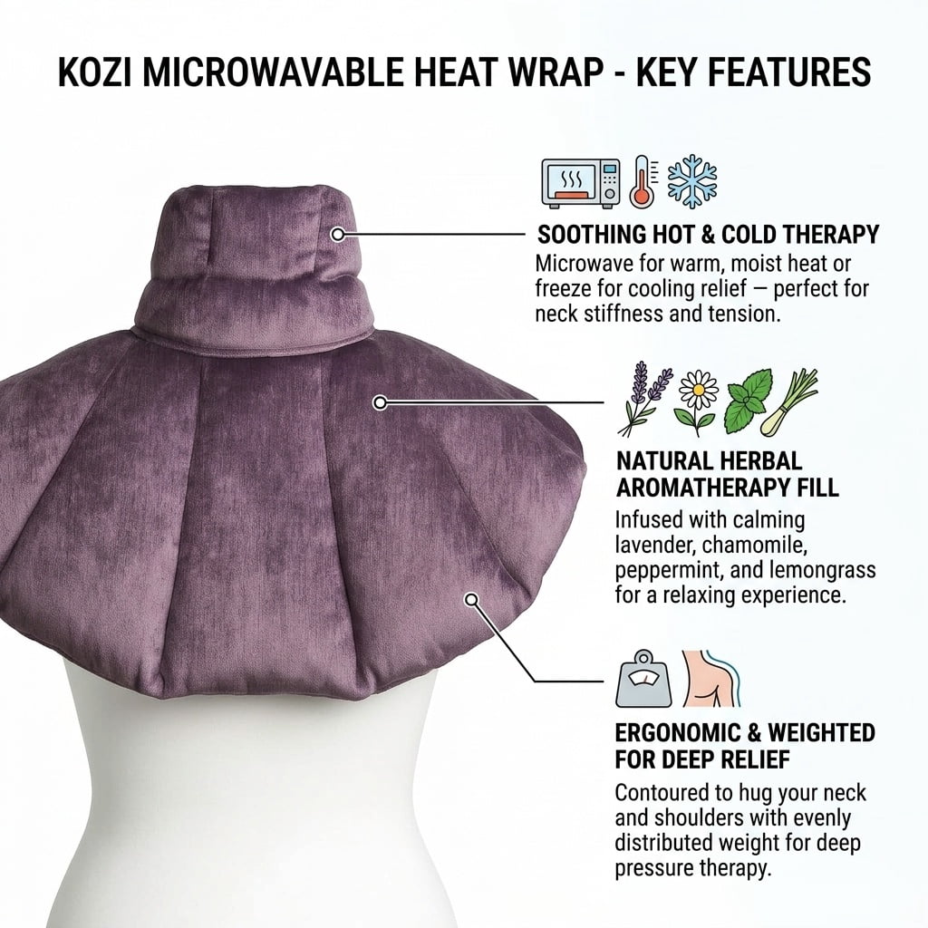 Kozi Neck Heating Pad | Microwaveable Weighted Shoulder Heating Pad | Neck and Shoulder Heating Pad with Clay Beads & Aromatherapy (Amethyst)