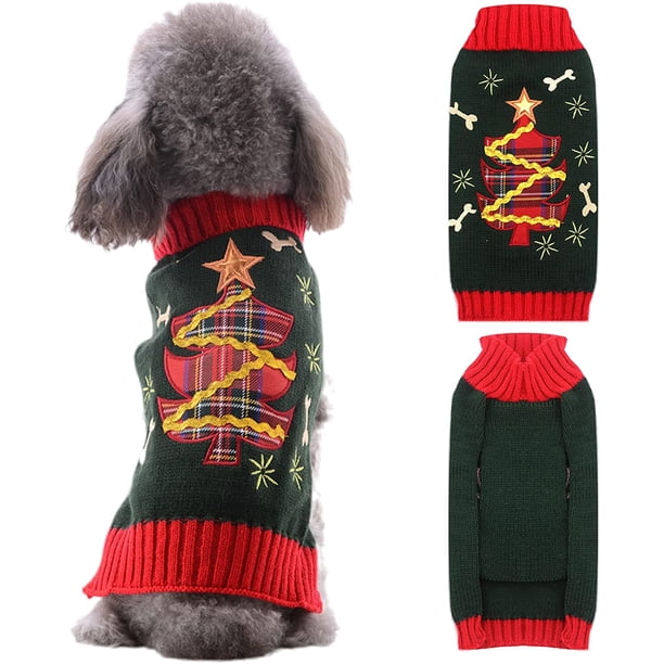 Suéter de Navidad para perros, regalo de Navidad para mascotas, lindo disfraz de árbol de Navidad verde, conjunto de disfraz de vacaciones para perros y gatos, vestido de punto, pijama (XS, árbol de Navidad verde) Sincero Electrónica