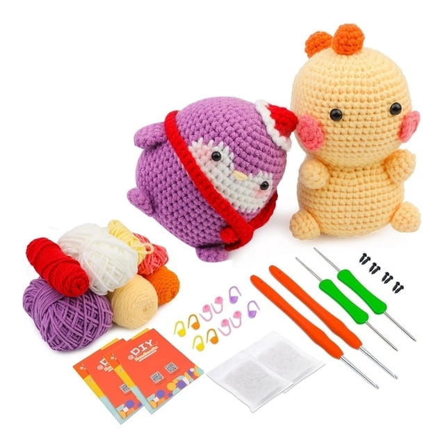 Complete Crochet Set For Beginners DIY Dinosaur Penguincrochet Kit With Knitting Markers Easy Yarn Ball Instruction