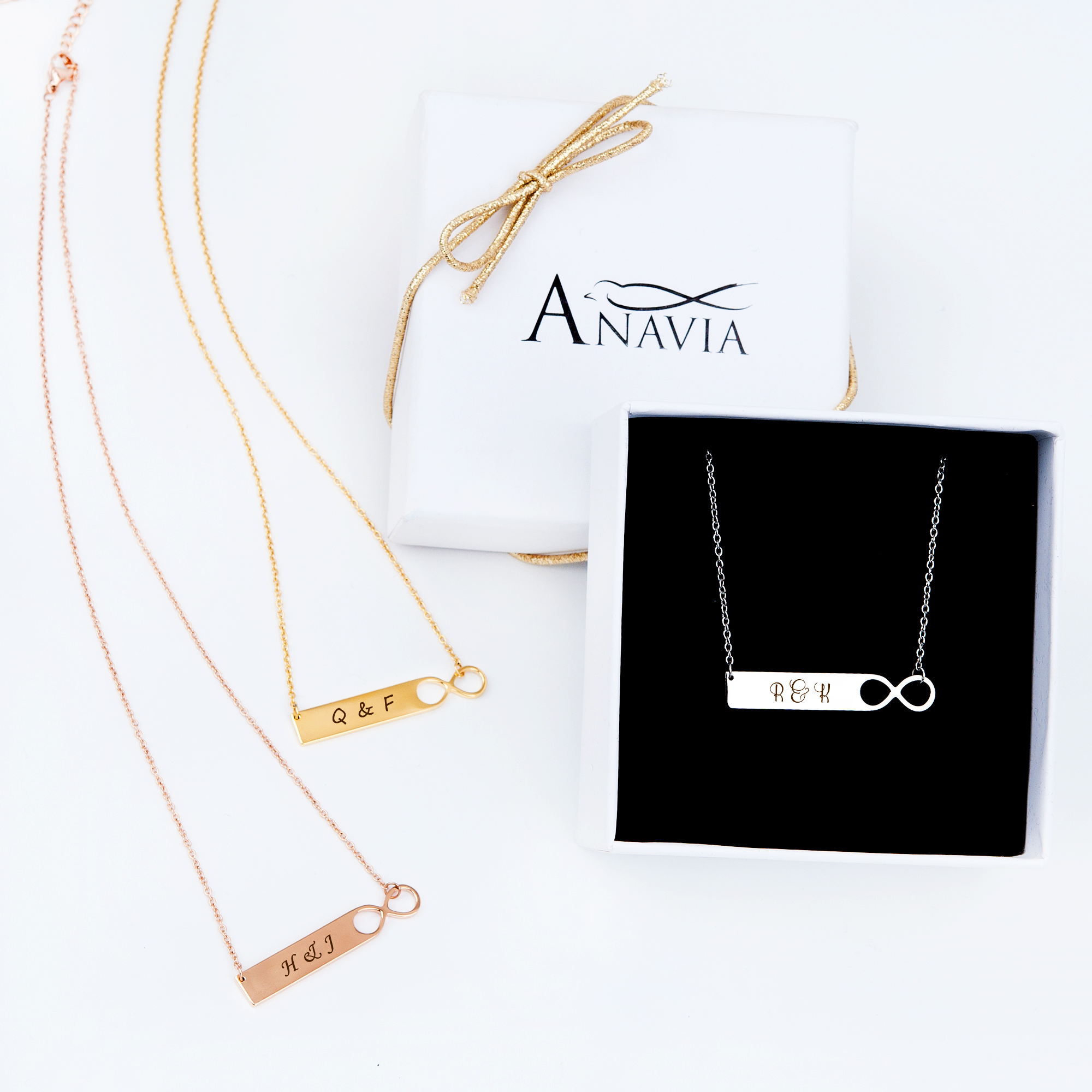 Anavia Personalized Infinity Bar Necklace Gift for Her Women's Custom Jewelry Free Engraving Couples Name Necklace Gift for Girlfriend Fiancee Wife Free Gift Box Ships Next Day